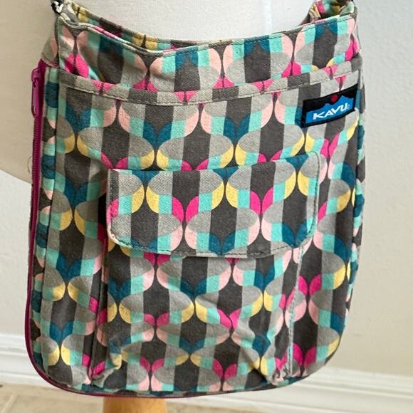 Kavu Pure Cotton Canvas Geometric Crossbody Bag Buckle Straps Hippie Casual - Picture 1 of 16